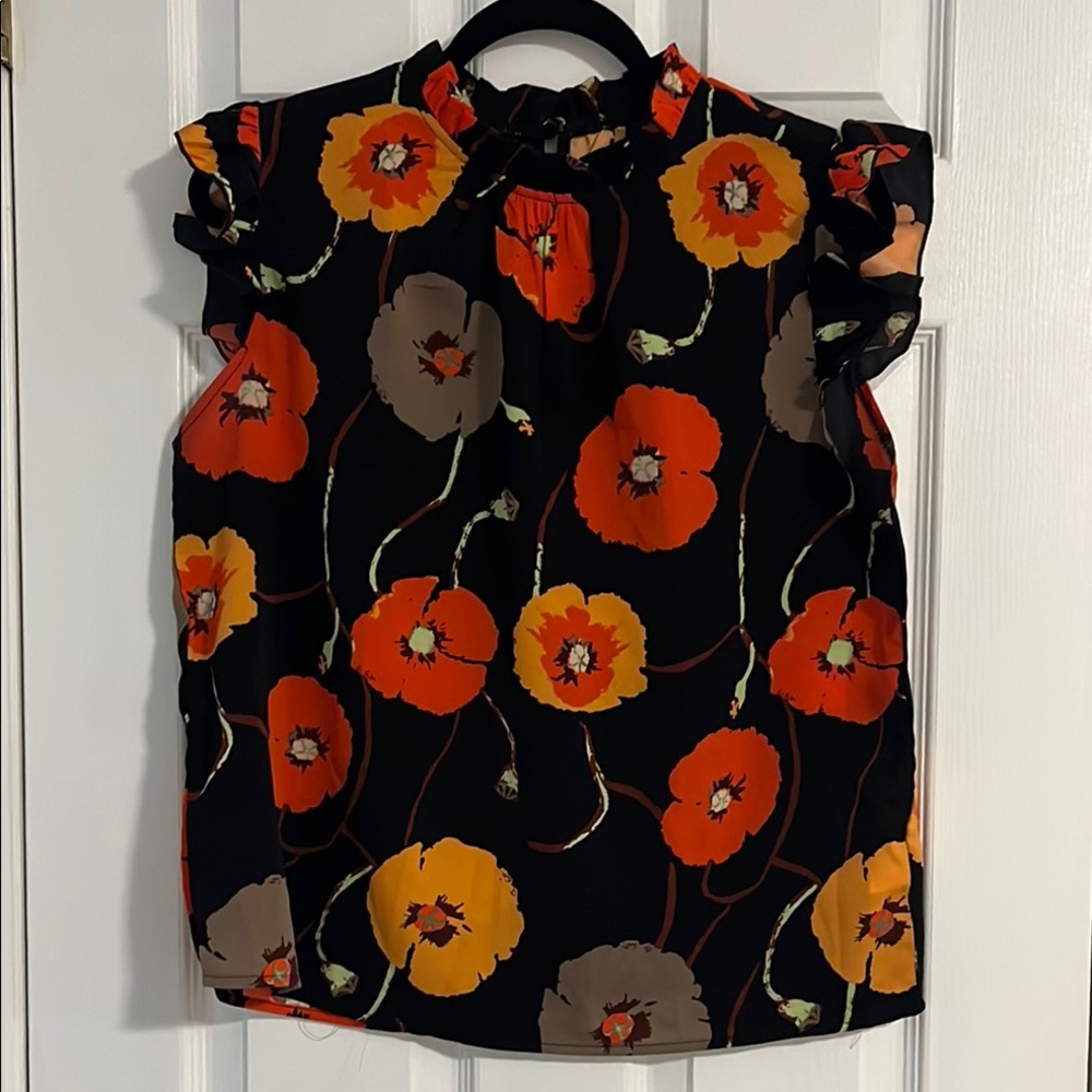 SHEIN Black and Cream Floral Top